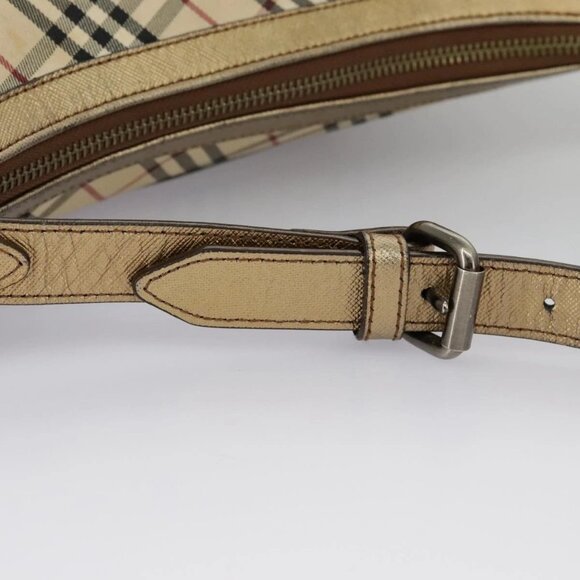 BURBERRY Nova Check Shoulder Bag Canvas Leather Beige Gold Auth - Picture 6 of 15